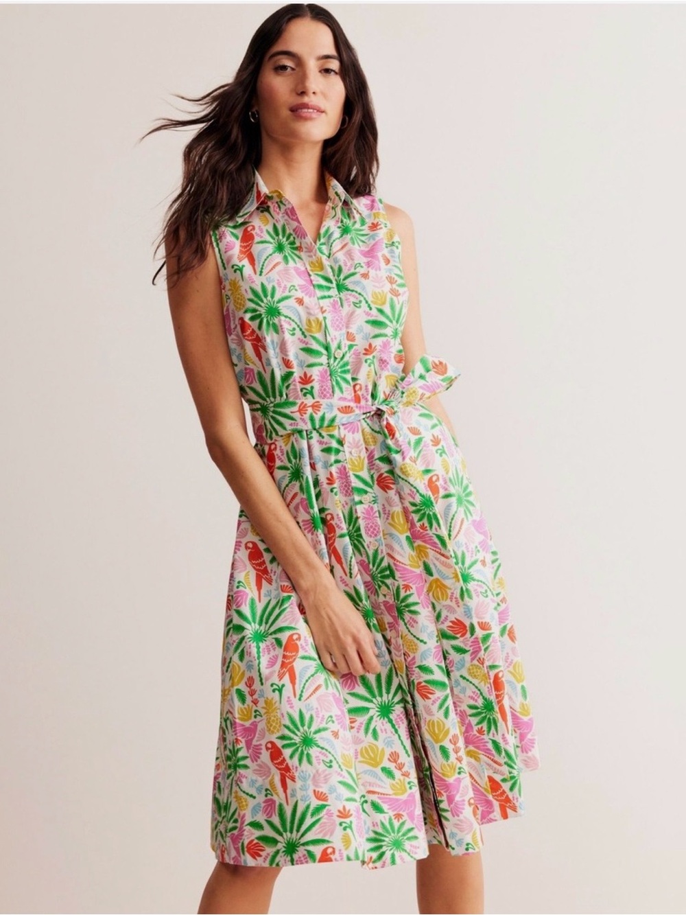 Boden Tropical Print Amy Sleeveless Shirt Dress - Picture 3 of 10